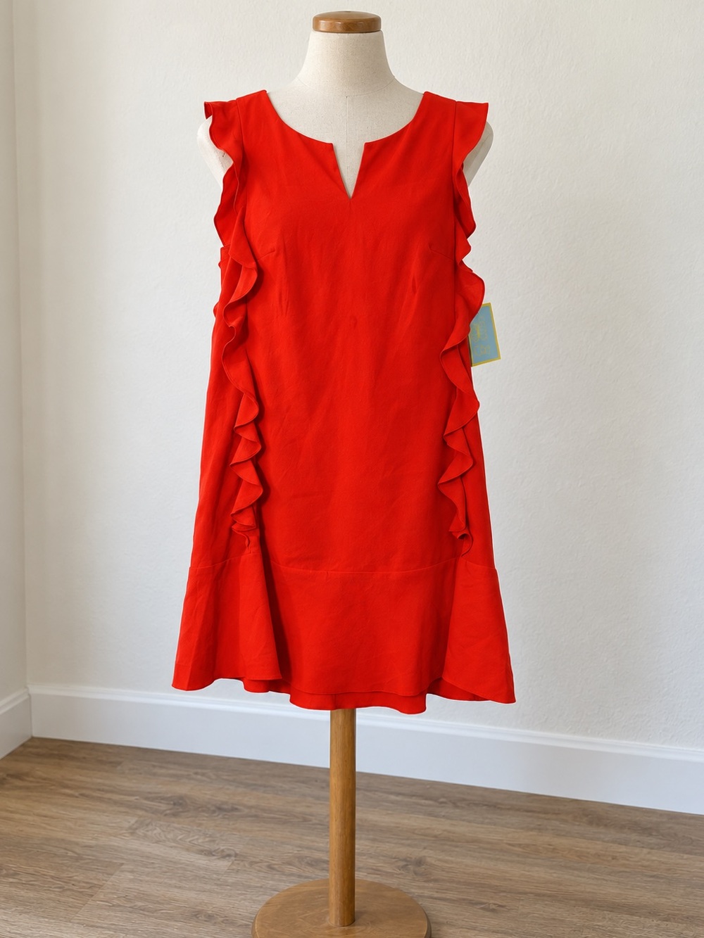 CeCe Bright Red Ruffle Shift Dress